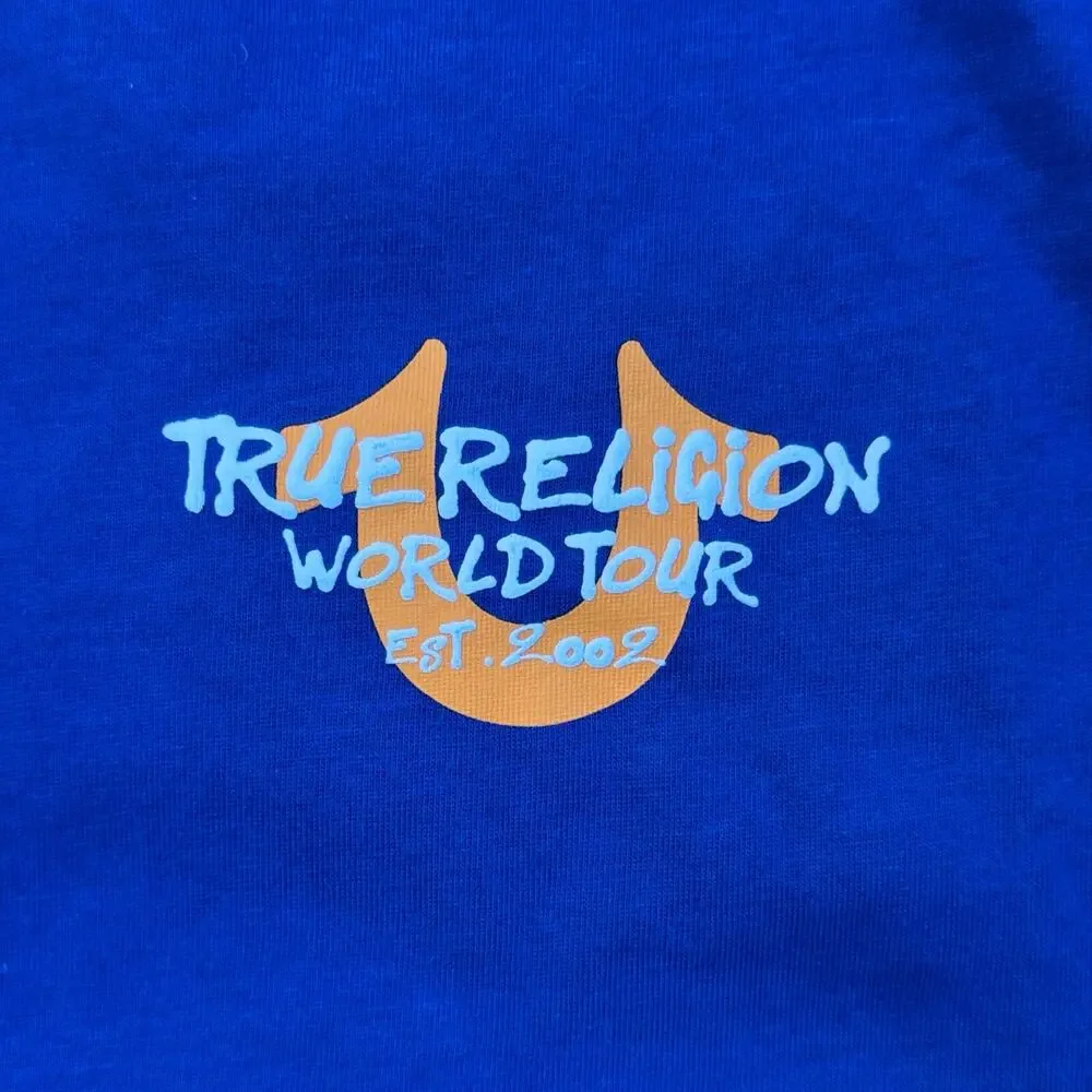 True Religion World Tour T Shirt Mazarine Blue Shirt SS Fish Eye City Tee RARE